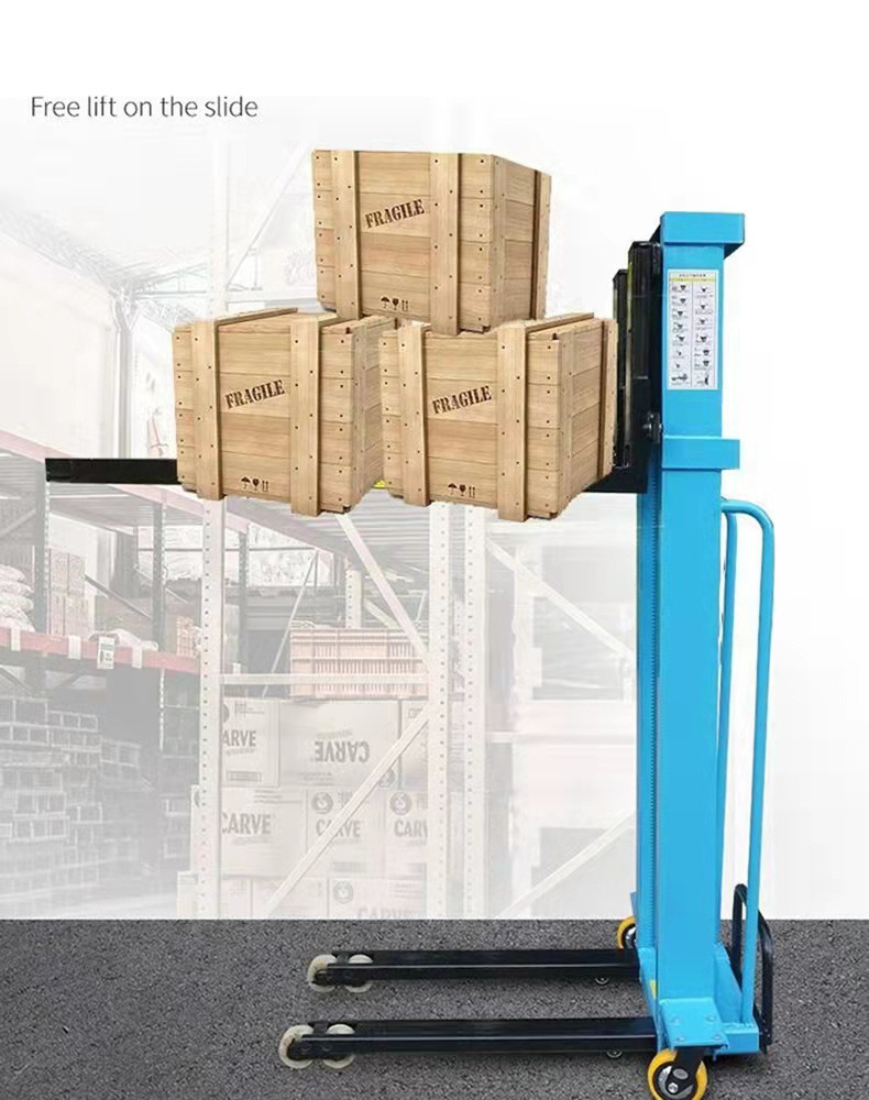 Made In China Lifting 1000kg 1.6m Semi Electric Self Loading Forklift Portable Stacker