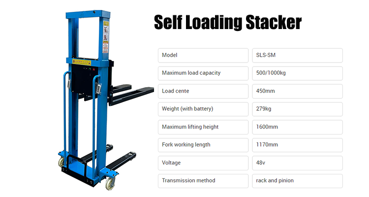 0.5t 1t  lift 1.3 m 1.6 meter Electric Self Load stacker lift for Vans Full-electric self lift stacker lithium