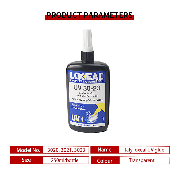 Good quality Italy Loxeal UV glue  for glass to metal glass surface to edge UV glue