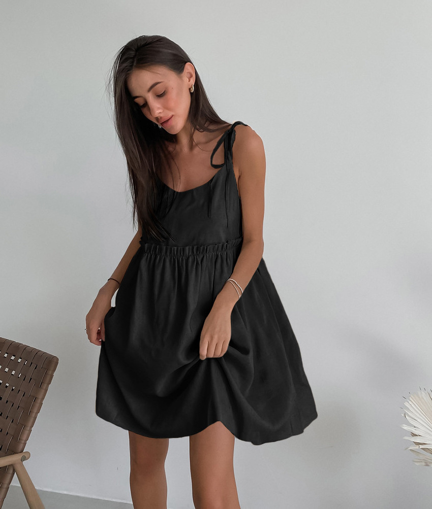 black linen blend women slip dress wholesale sleeveless spring summer casual sexy slip dresses for woman