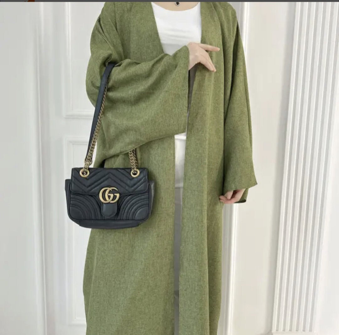 Custom linen women abaya dress solid color open abayas for women muslim dubai islamic clothing