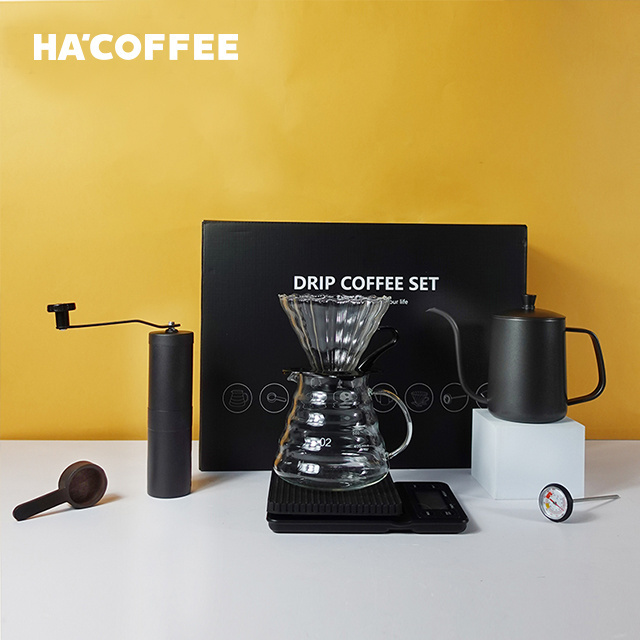 Dripper Bean Grinder Drip Gooseneck Kettle Ethiopia Arabic Turkish Oromo V60 Pour Over Coffee Set Coffee Gift Set Box Coffee Kit