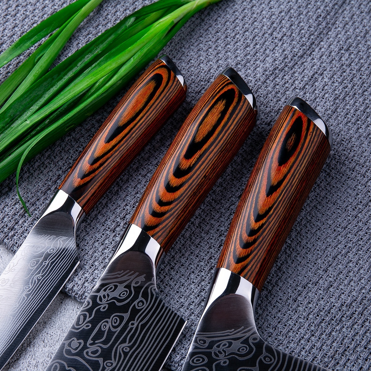 3pcs Professional Damascus pattern Kitchen Knife Set  with Gift Box Packaging