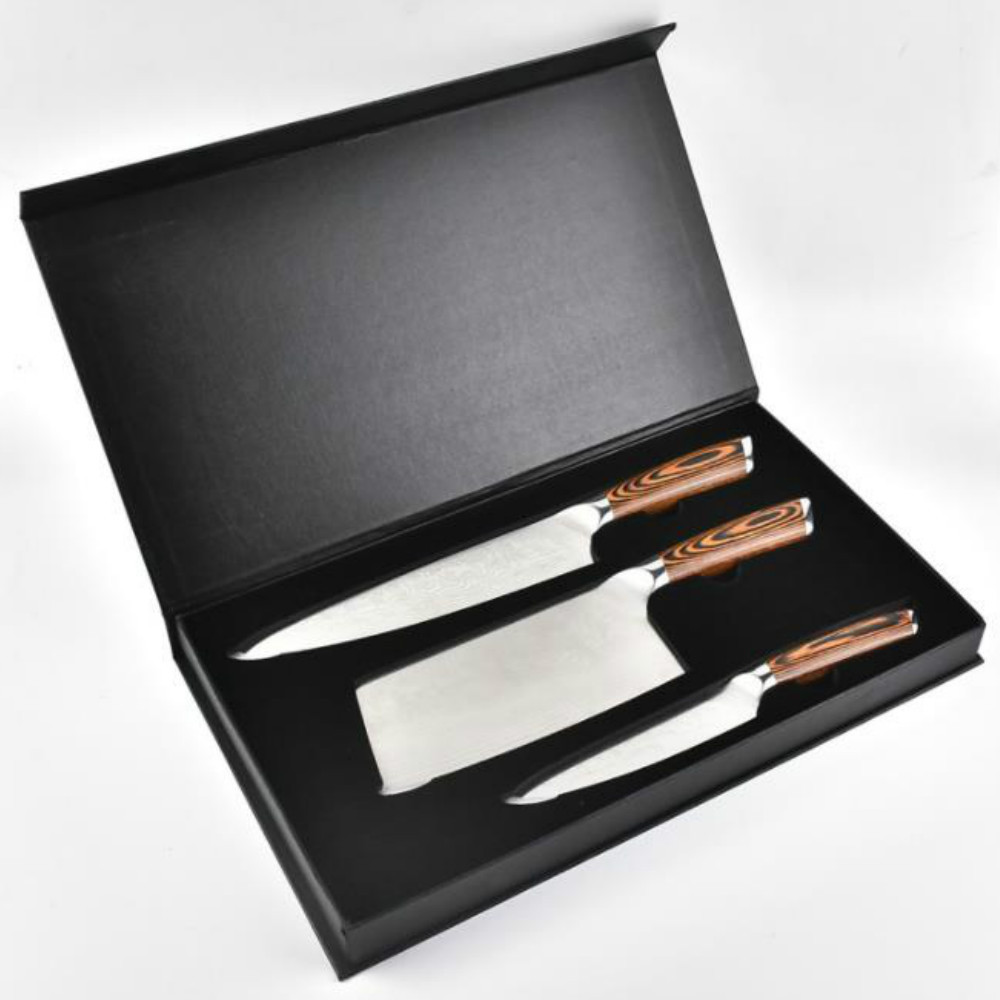 3pcs Professional Damascus pattern Kitchen Knife Set  with Gift Box Packaging