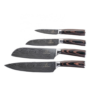 4pcs Professional Damascus pattern Kitchen Knife Set with  wood handle