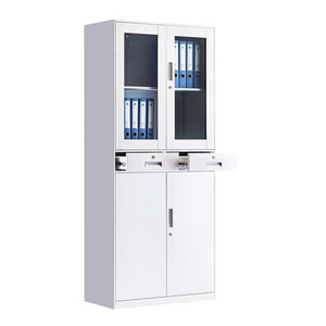 Hot selling simple modern office furniture hospital locking half glass door filing cabinet 3 drawer