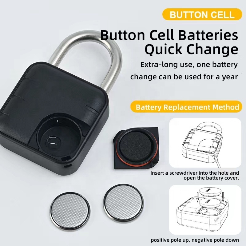 Zinc alloy IP67 waterproof fingerprint padlock black button cell battery rechargeable fingerprint padlock for door luggage