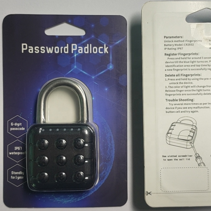 promotional oem competitive price password padlock 6 digit code padlock CR2032 button cell combination padlock 4 digit