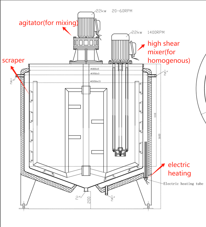 100l 1000 liters 500l shampoo cosmetic paste homogenizer mixer machine stainless steel double jacketed mixing tank with agitator