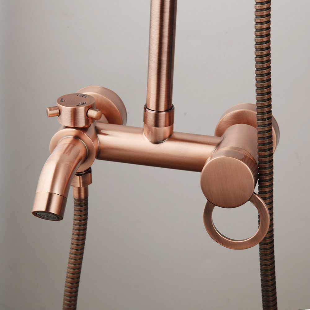 8 Inch Antique Copper Shower Faucet Wall Mounted Set Bathroom Rainfall Handheld Spray