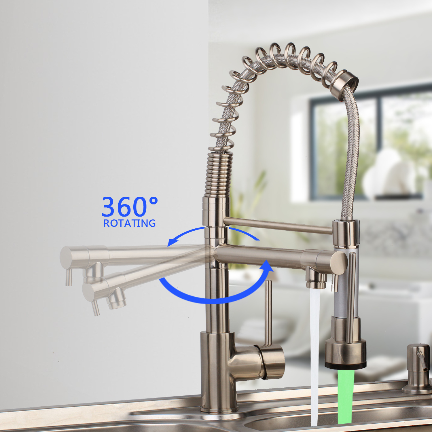 JIENI Kitchen Faucet Pull Down Side Sprayer Dual Spout Single Handle Mixer Tap Sink Faucet 360 Rotation Kitchen Faucets