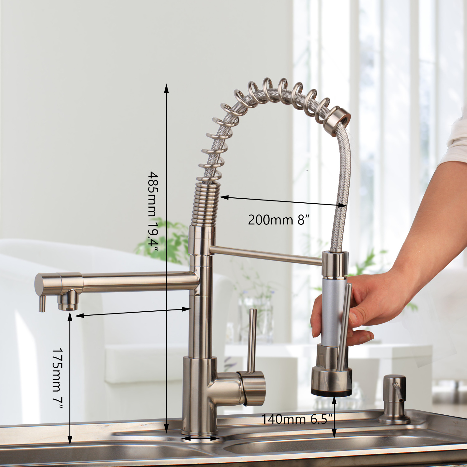 JIENI Kitchen Faucet Pull Down Side Sprayer Dual Spout Single Handle Mixer Tap Sink Faucet 360 Rotation Kitchen Faucets