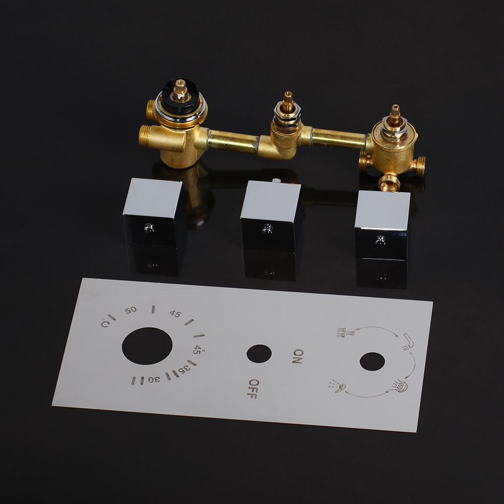 JIENI Chrome Control Valve 4-way Thermostatic Shower Diverter 3Handles Brass Mixer Tap