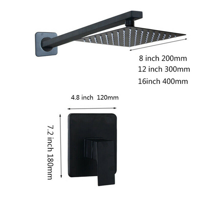 JIENI Matte Black Rainfall Square Shower Head + Mixer Valve Shower Wall Mounted Faucet Kits