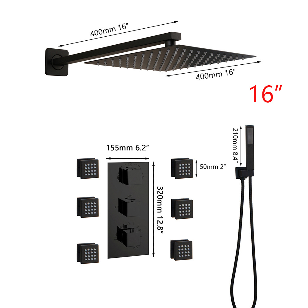 JIENI Matte Black Thermostatic 16