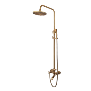 JIENI  Antique Brass Vintage Wall Mounted Shower Head &Handshower Set Tub Mixer Faucet