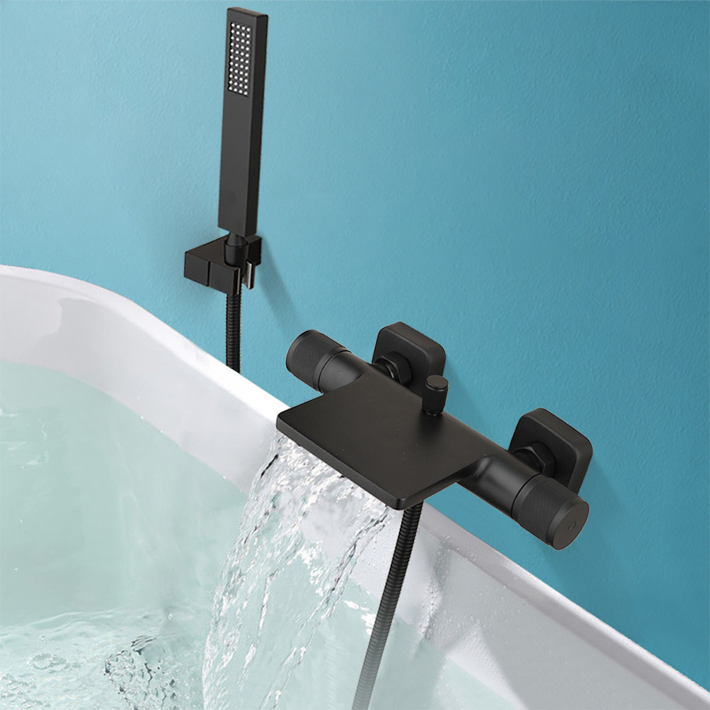 Modern Waterfall Bathtub Faucet Set Bathroom Double Handles Wall Hanging Bath Shower Faucets