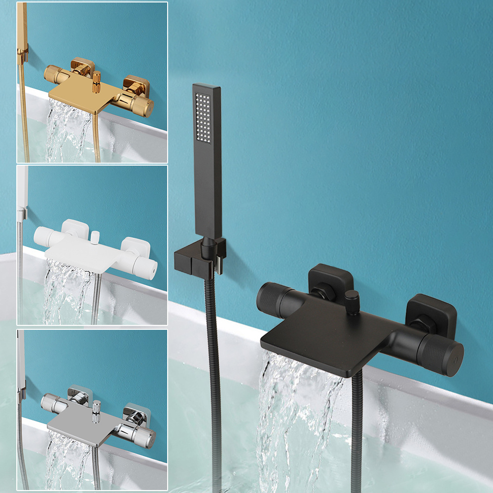 Modern Waterfall Bathtub Faucet Set Bathroom Double Handles Wall Hanging Bath Shower Faucets