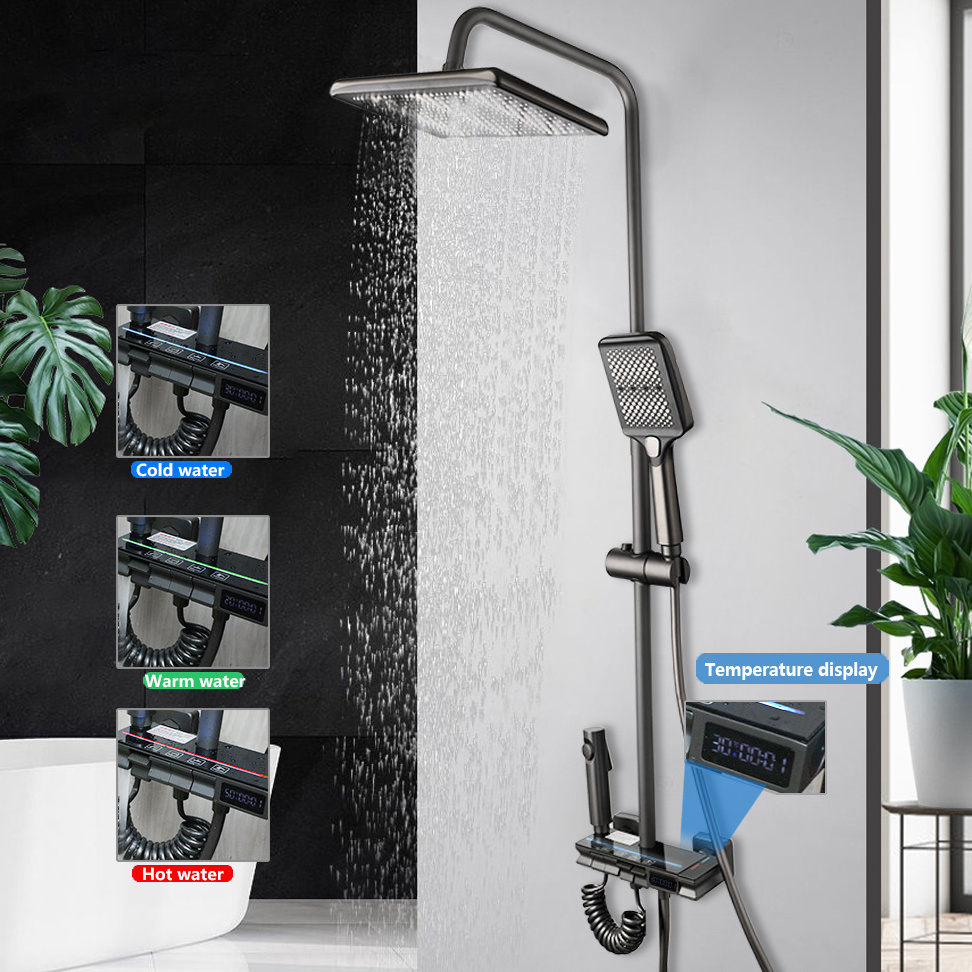 Wholesale Grey Square Piano Thermostatic Shower Faucets Sets Digital Display