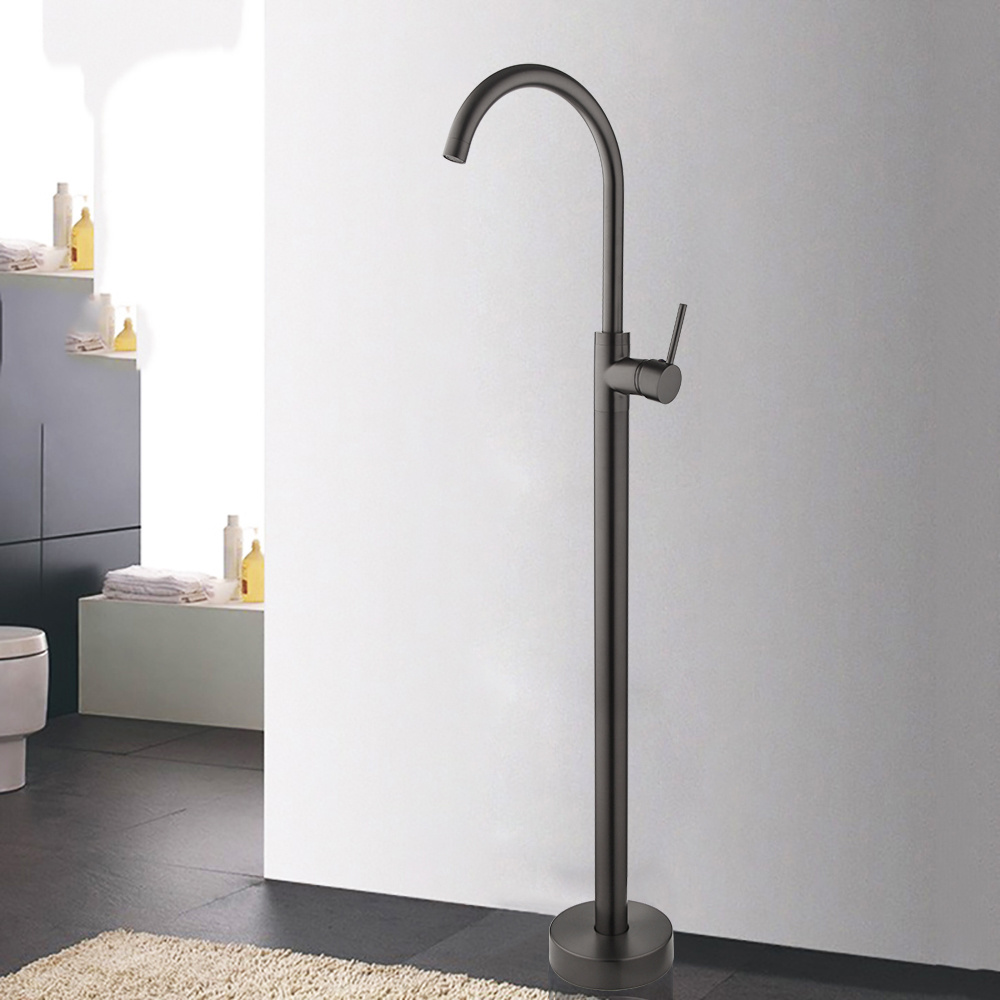 Gun Metal Floor Mounted Free Standing Bathtub Faucet Shower Bath Tub Filler Tap