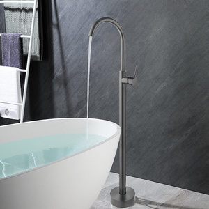 Gun Metal Floor Mounted Free Standing Bathtub Faucet Shower Bath Tub Filler Tap