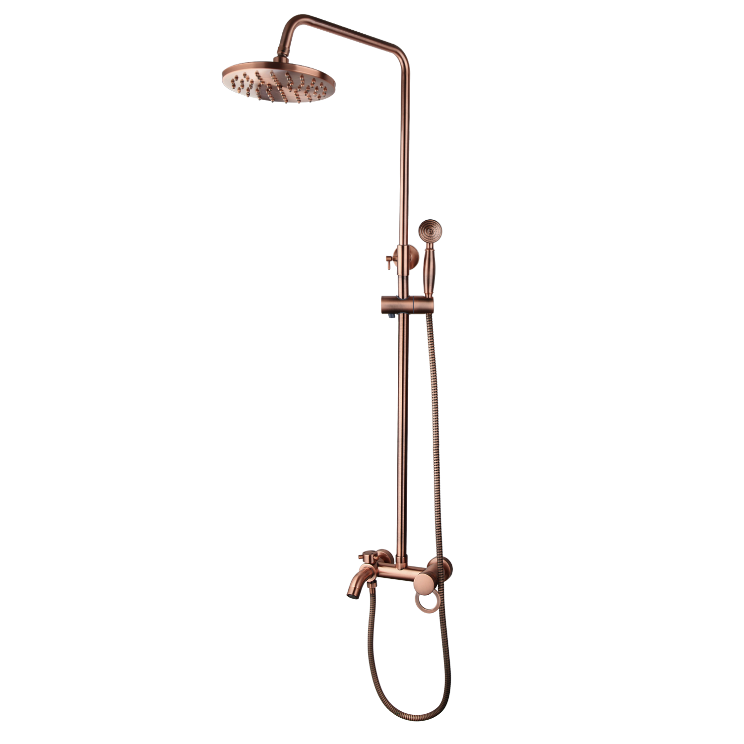 8 Inch Antique Copper Shower Faucet Wall Mounted Set Bathroom Rainfall Handheld Spray