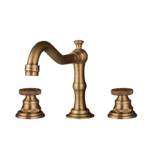 JIENI Antique Brass 3 Hole Deck Mount Bathroom Basin Sink Mixer Faucet 2 Handle Tap Set