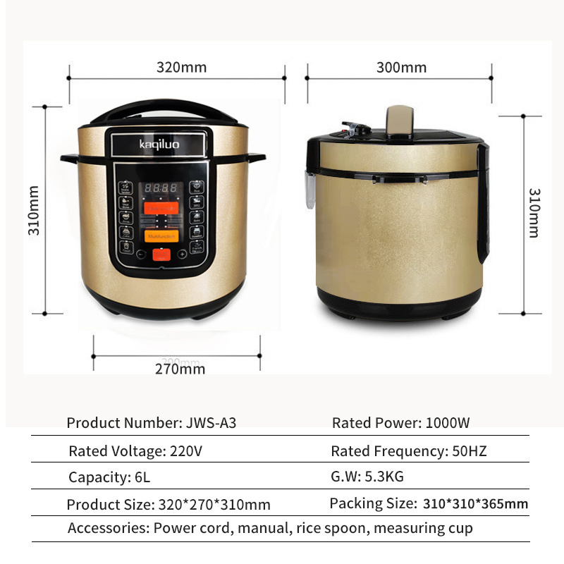 6L Digital Multicooker Smart Non Stick Electric Pressure Cooker Stainless Steel Multifunction