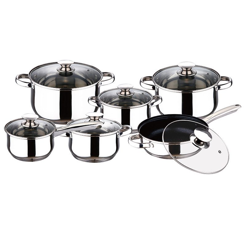 High Quality Wholesale Hot Sale 12Pcs Stainless Steel Gold Cooking Pots and Pans Nonstick Capsulted Cookware Sets