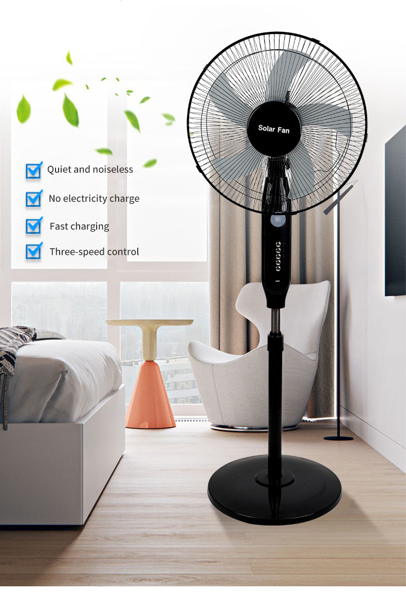 Solar Standing Pedestal Fan  For Home Or Outdoor 16 Inch Rechargeable Solar Floor Fan Ac/Dc 120Mm Electric Stan Fans