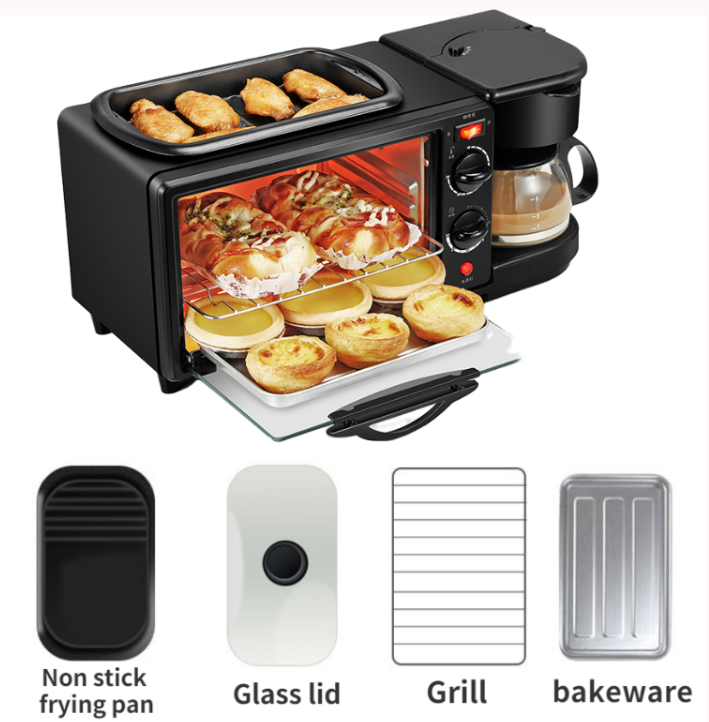 2024 new hot sell 3 in 1 breakfast maker microwave 3 in 1 breakfast station oven coffee maker and frying pan