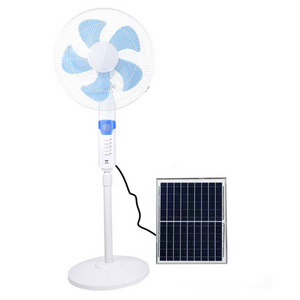 Custom 16 Inch Solar Power Ac Dc 12V Fan with Solar Panel Led Light Electric Charging Floor Fan Home Rechargeable Standing Fan