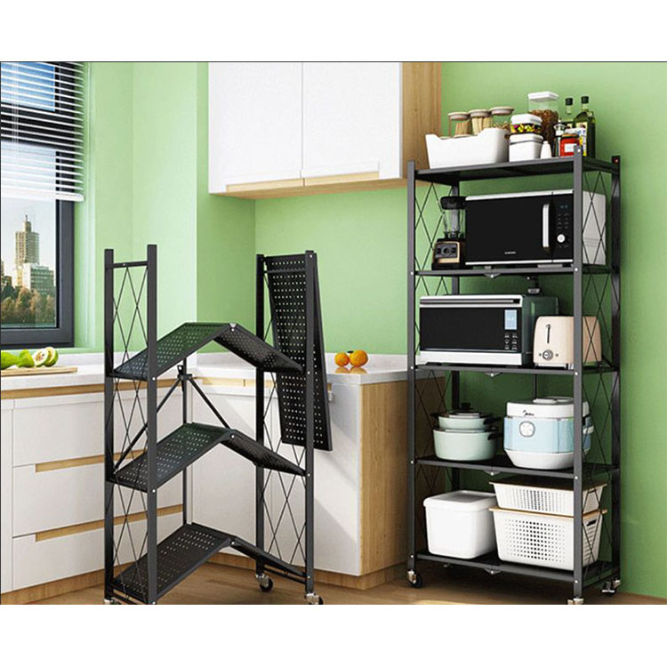 Metal Storage Rack 4-tier High Capacity Kitchen Collapsible Rotating Storage Rack With Pulley