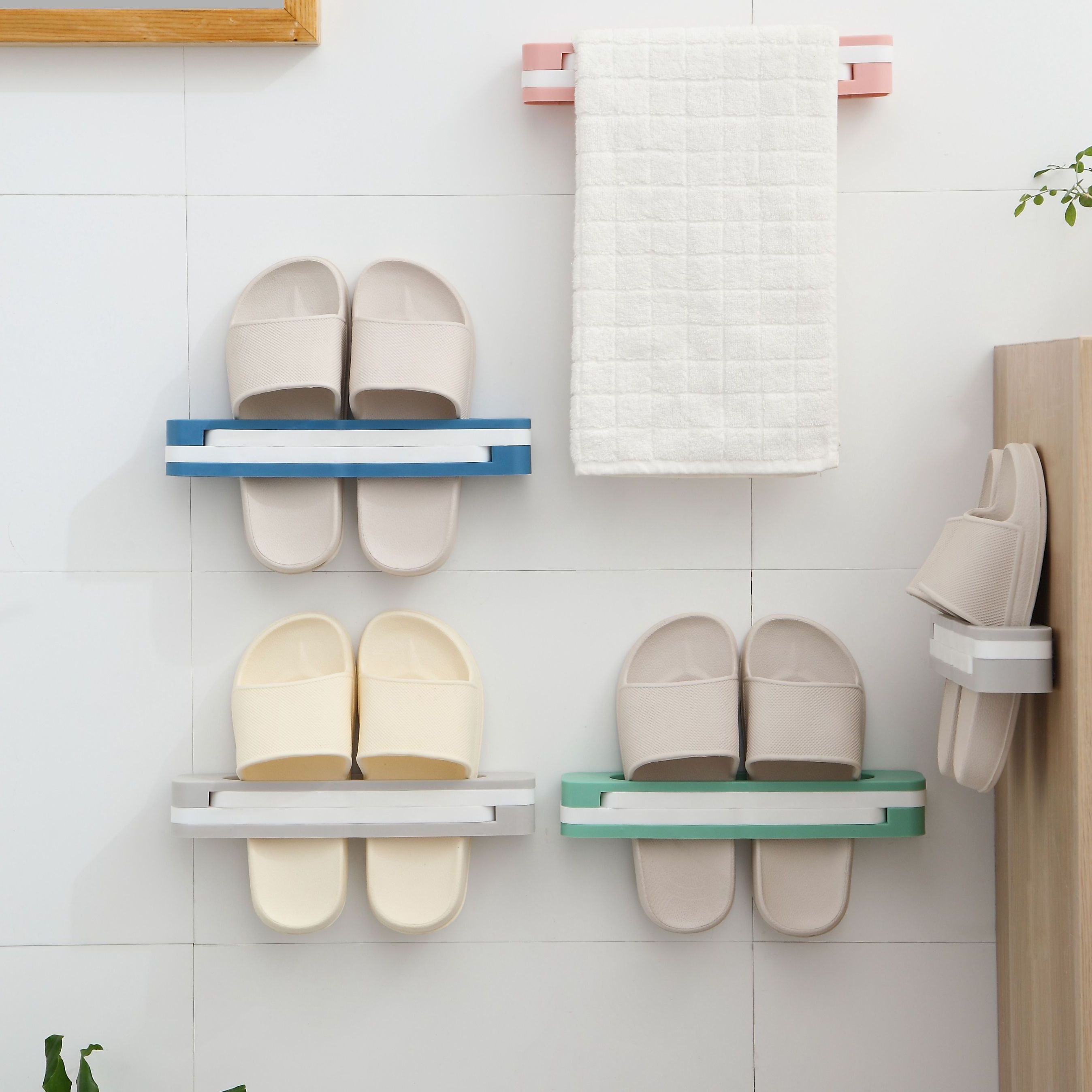 Innovative Design Wall-mounted Foldable Multifunctional Shoe Rack with Sticky Hanging Plastic Shoe Racks