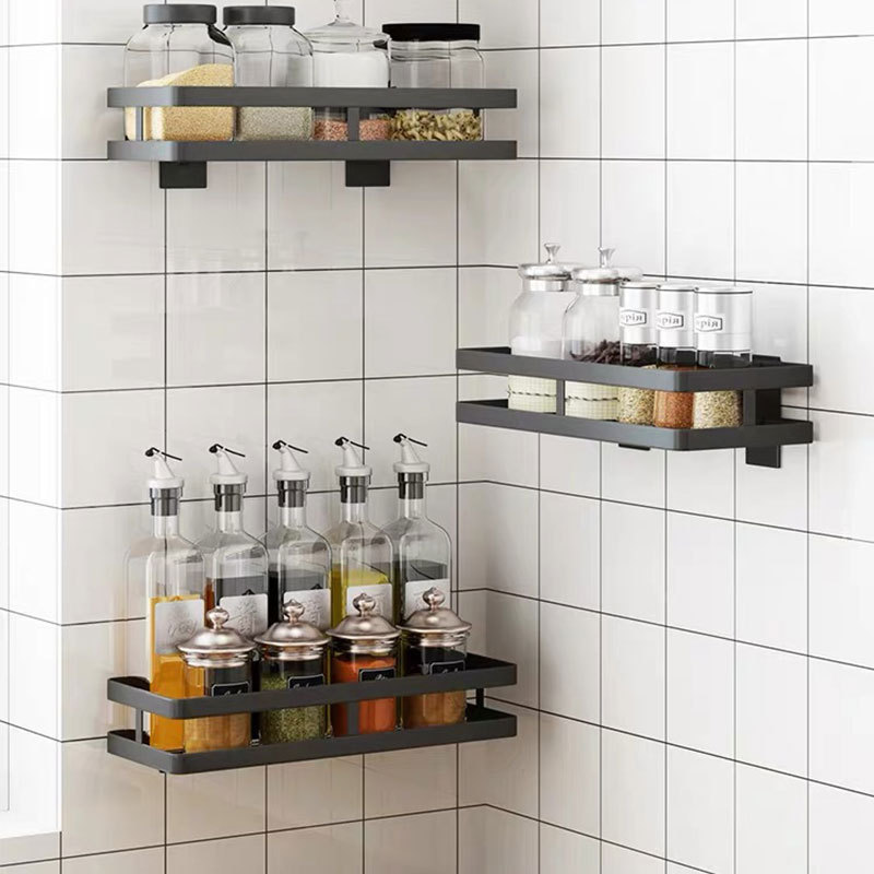 Punch Free Kitchen Bathroom Shelf Metal Wall-Mounted Storage Shelves Spice Rack Stainless Steel Organizer Holder