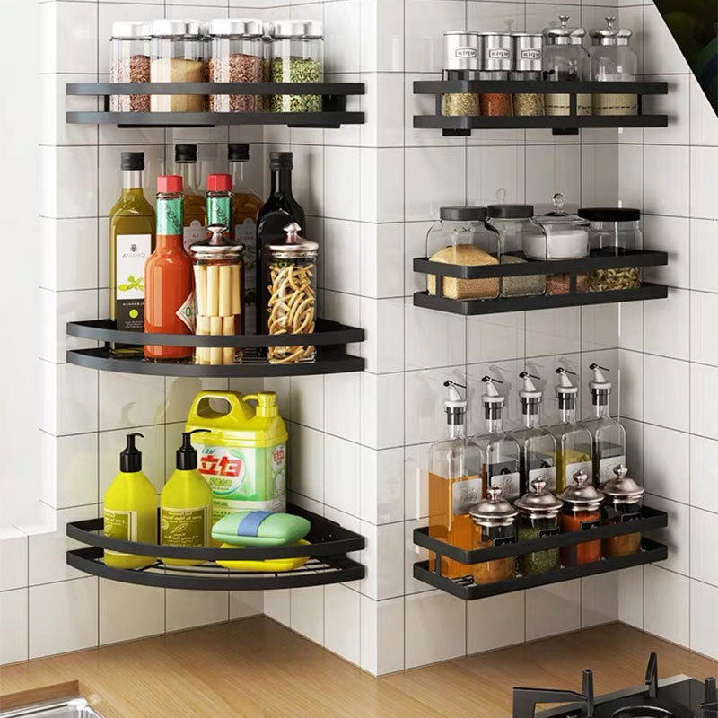 Punch Free Kitchen Bathroom Shelf Metal Wall-Mounted Storage Shelves Spice Rack Stainless Steel Organizer Holder