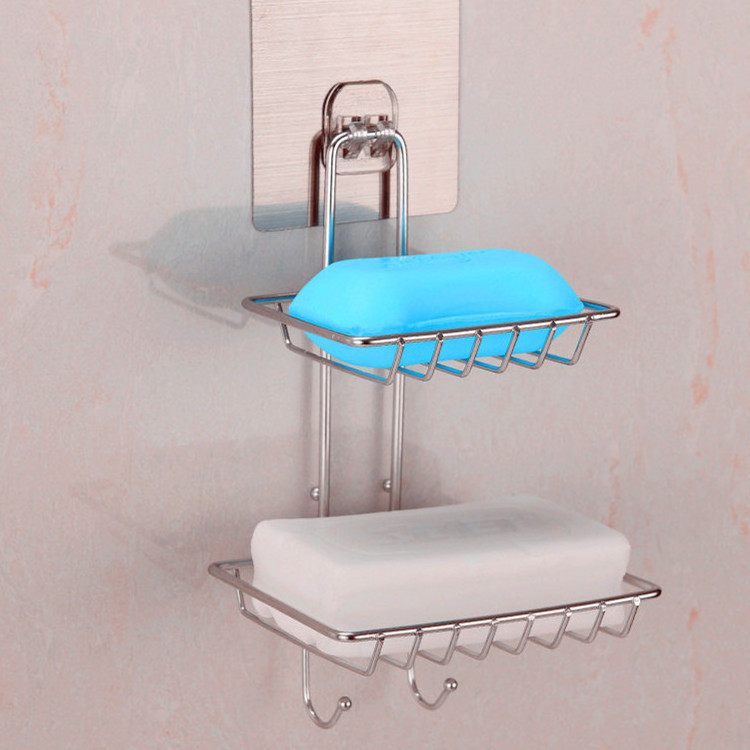 Soap Dish With Hook Double Tier Soap Dish Holder Wall Mounted Stainless Steel Shower Bathroom