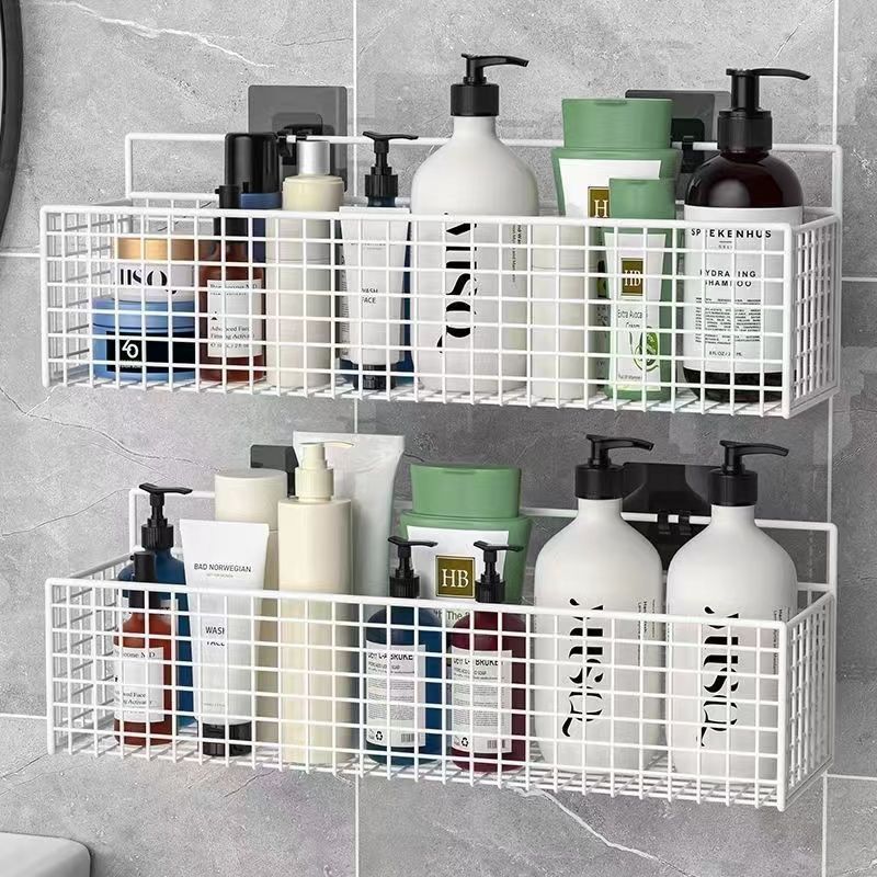 Wall Mounted Bathroom Storage Rack White and Black  Iron Storage Shelf For Bathroom