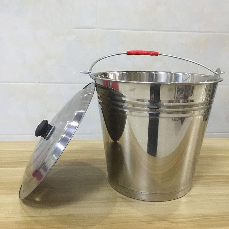 Household Stainless Steel Thickened Bucket With Cover Bucket Multi-function Kitchen Bar Beer Bucket with Lid Handle