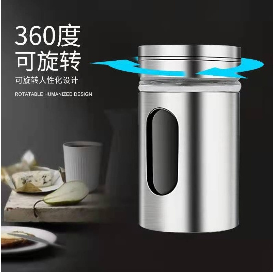 Custom   Stainless Steel Three Hole Seasoning Glass Spice Jar with Shaker