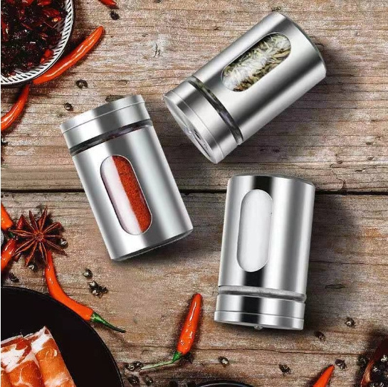 Custom   Stainless Steel Three Hole Seasoning Glass Spice Jar with Shaker