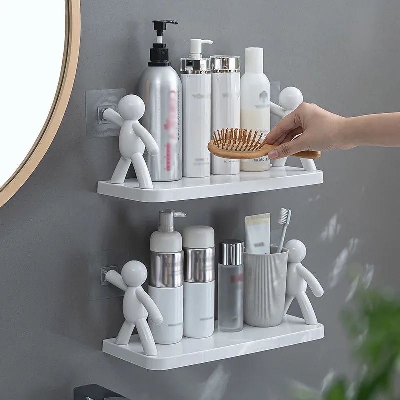 Bathroom Rack Hook Wall Mounted Toilet Washstand Kitchen Wall Storage Rack Carton White Storage Holder Rack