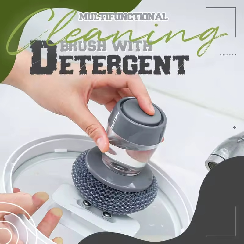 2 IN 1 Liquid Soap dispensing palm brush oven Cleaning Dish washing Brush Scrubber Pressing Kitchen Brush With Soap Dispenser