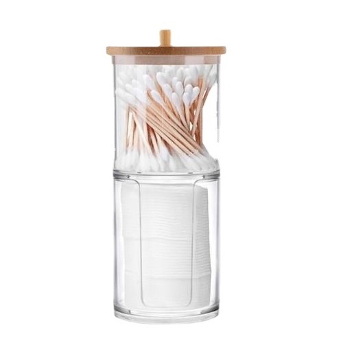 Hot Clear Plastic Qtip Holder Cotton Buds Ball Dispenser Bathroom Container bamboo Wood Lids Cotton Swab Pads holder