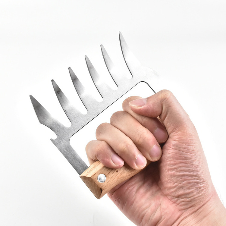 Bear Claws Barbecue Meat Shredding Fork Claws Meat Pulled Pork Stainless Steel BBQ Meat Shredder With Wooden Handle