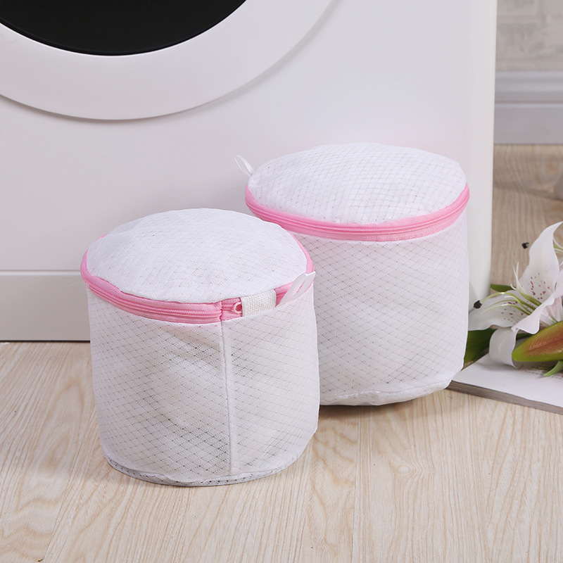 Zipped Lingerie Cylinder Mesh Laundry Wash Bag Washing Net Underwear Bra Socks