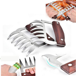 Bear Claws Barbecue Meat Shredding Fork Claws Meat Pulled Pork Stainless Steel BBQ Meat Shredder With Wooden Handle