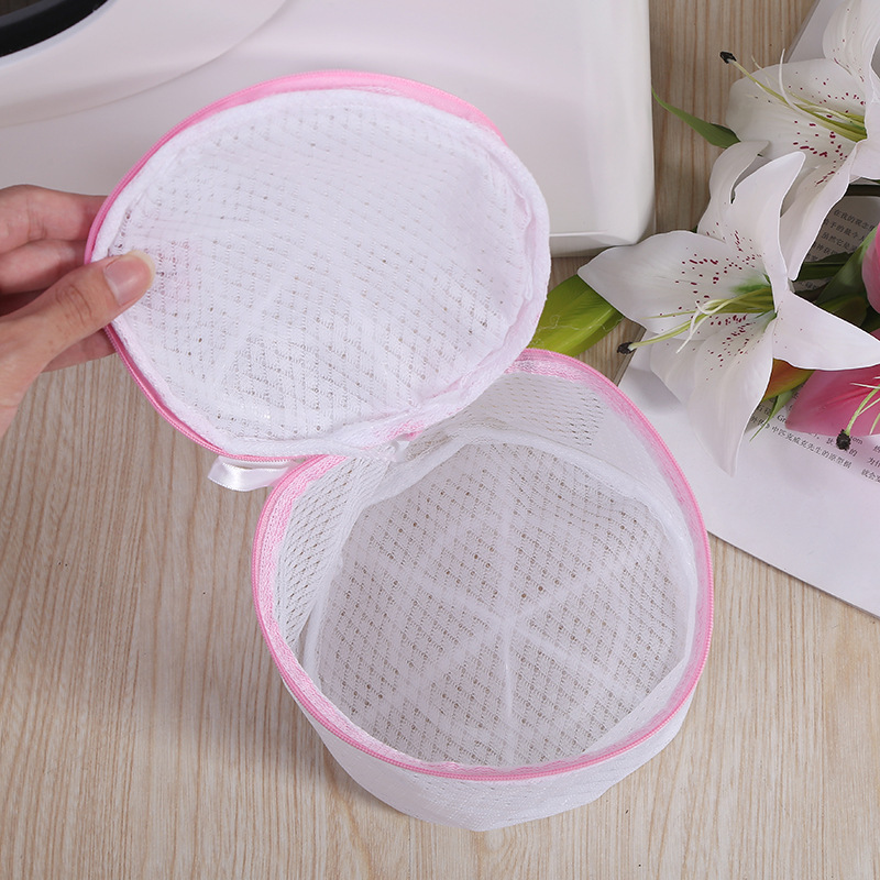 Zipped Lingerie Cylinder Mesh Laundry Wash Bag Washing Net Underwear Bra Socks