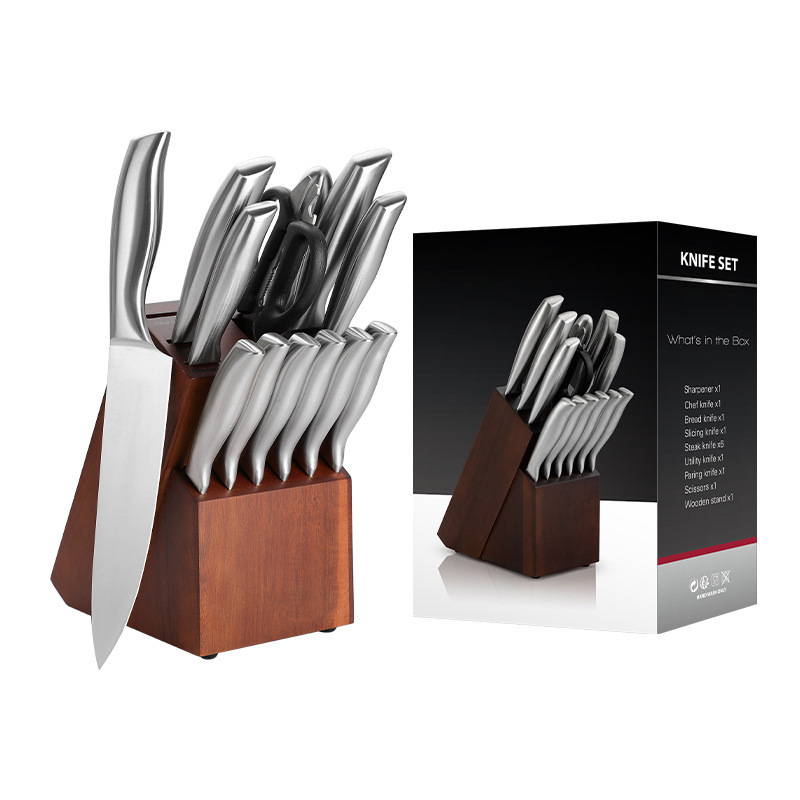 14 Pieces German Stainless Steel Kitchen Knife Block Sets with Built in Sharpener