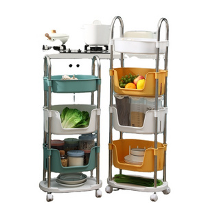 Multi-function Movable Plastic Kitchen Fruit Vegetable Storage Box Toy Storage Rack With Wheels